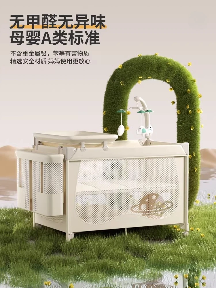 Yunmeng Crib, Splicing Bed with Diaper Table, Movable Folding Crib Multi-functional Gift