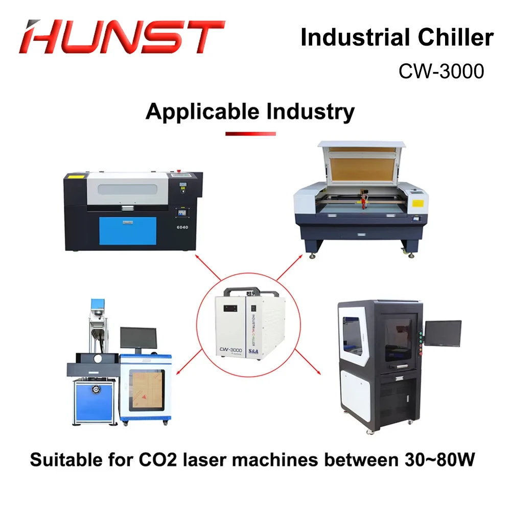 HUNST S&A CW3000 Industrial Water Chiller for CO2 Engraving Cutting Machine Cooling 40W 50W 60W 80W Laser Tube DG110V TG220V