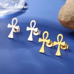 Lucktune Egyptian Ankh Cross Stud Earrings for Women Stainless Steel Egypt Nile Key Symbol Of Life Amulets Earrings Jewelry Gift