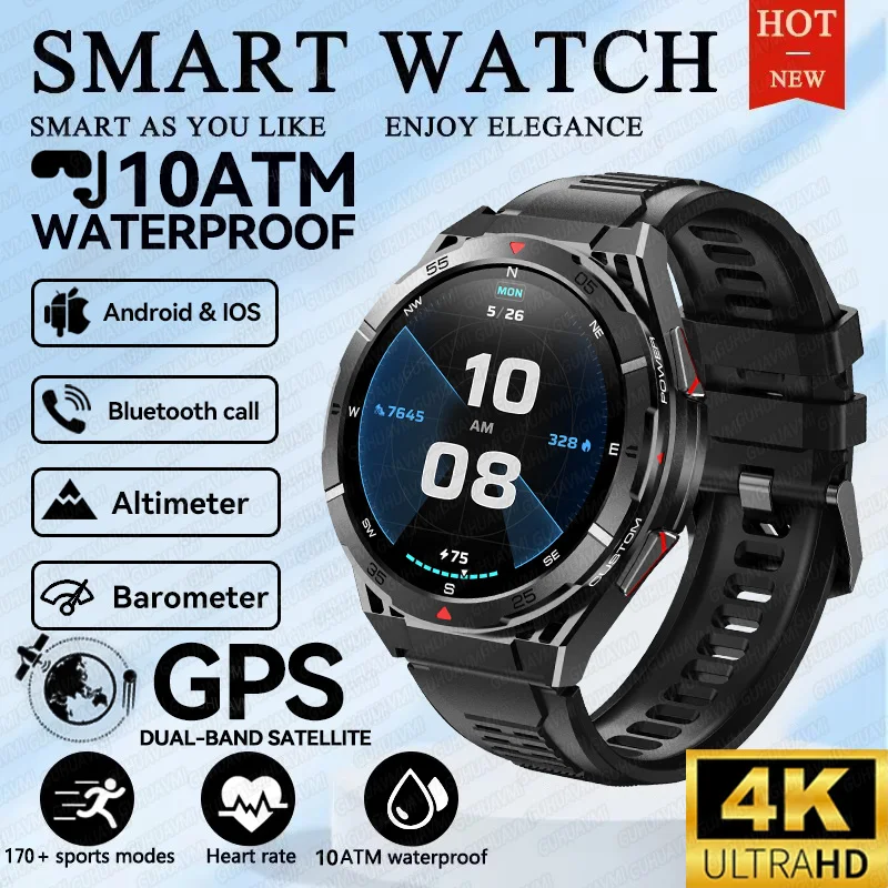 2025 New Dual-Band satellite GPS Sports Smart watch Men 1.43'' AMOLED Screen Compass BT 5ATM Waterproof Swimming Smart Bracelet