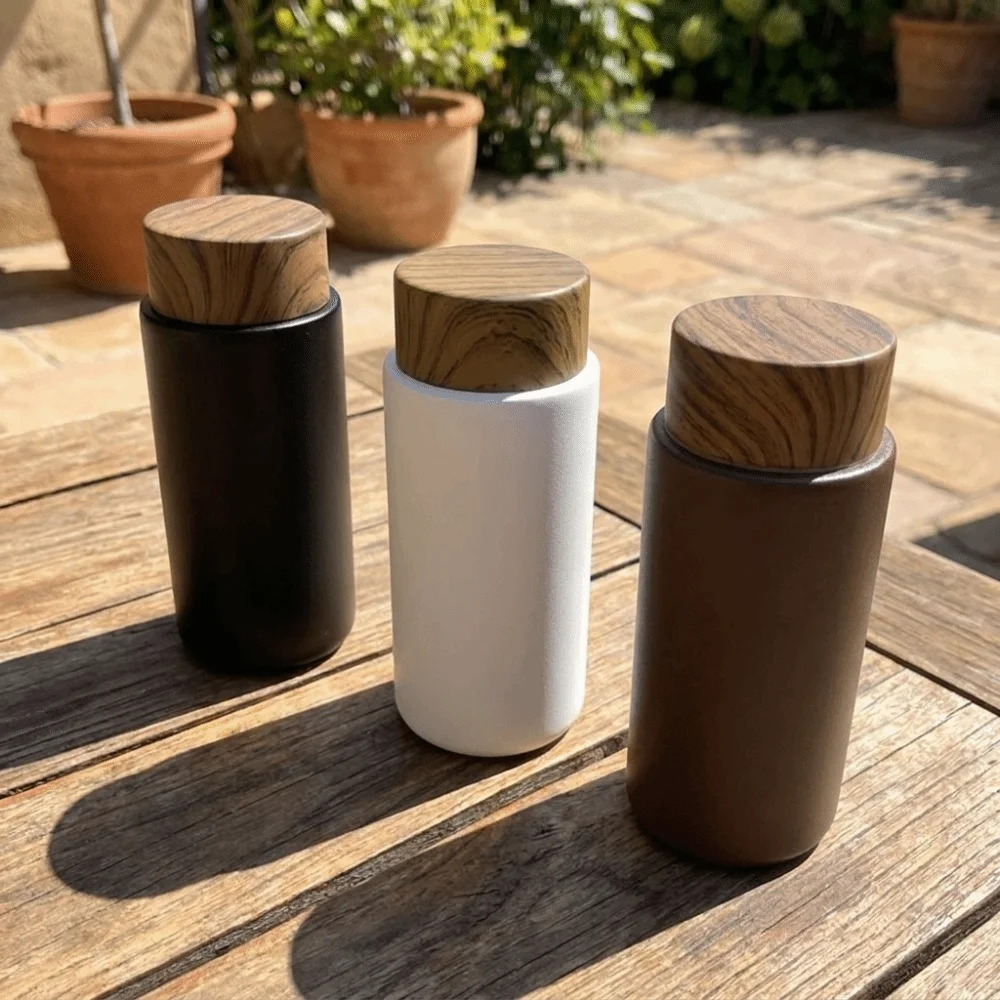 

Drinkware Leak-Proof Stainless Steel Thermos Mug Mini 260ml Thermal Water Bottle Wood Grain Lid Portable Tea Brewing Cup Office