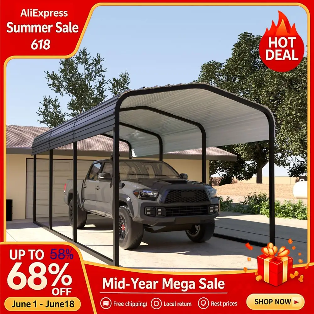 Outdoor Carport Canopy 10 x 15, Metal Carport Tent Heavy Duty, Garage Car Shelter Shade with Metal Roof, Frame and Bolts  Custom
