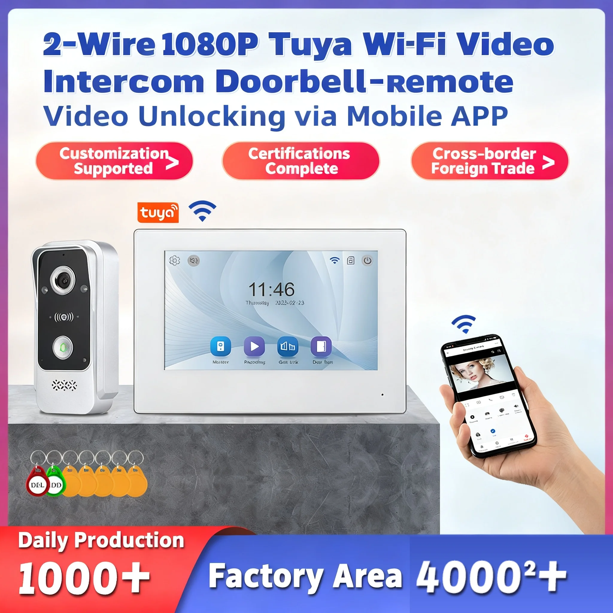 7 Inch IPS Touch Screen Video Intercom Tuya APP Remote Unlock IC Card NFC 120° Wide Angle IP65 Rainproof Home Security Doorbell