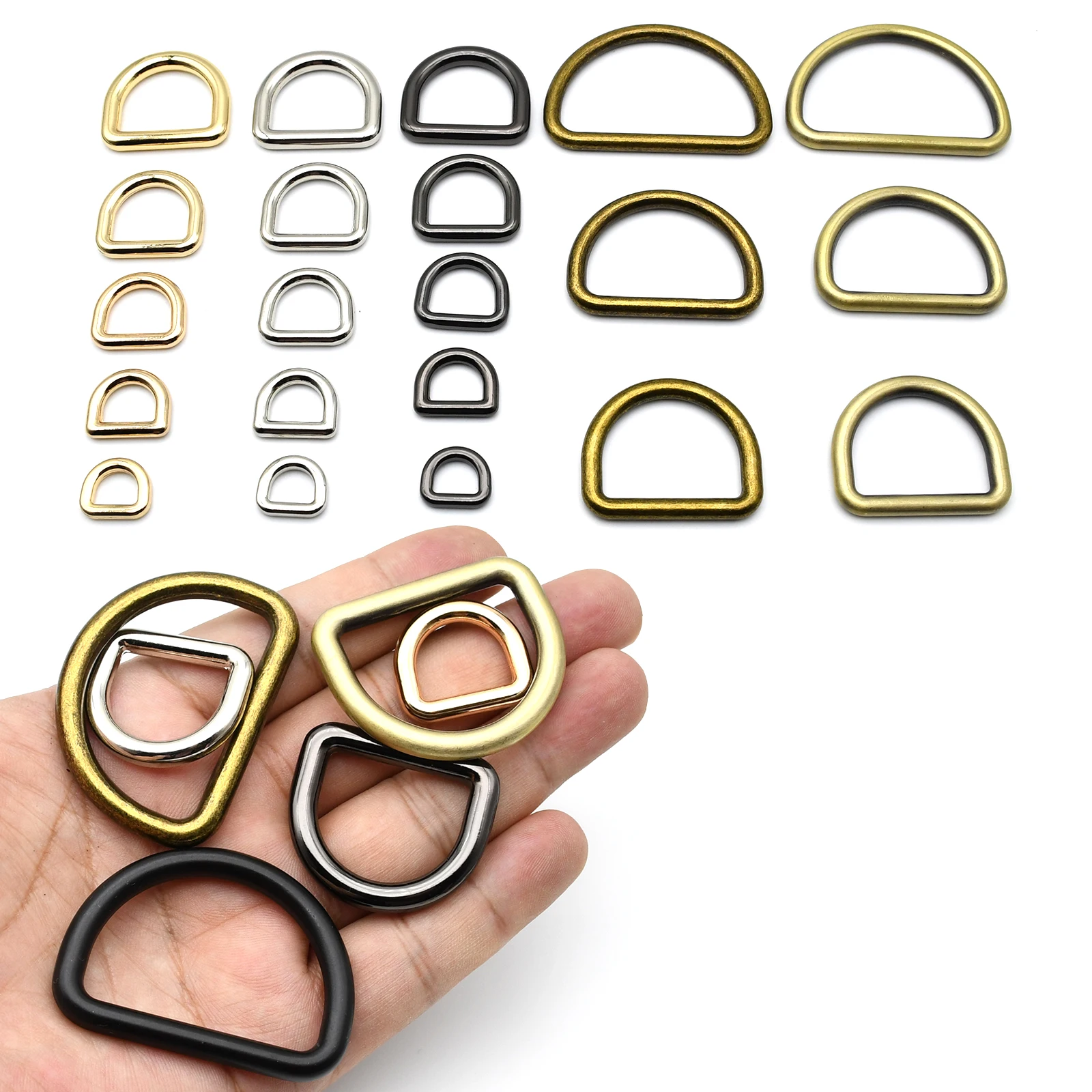 2pcs D ring Buckles Dee rings Loops Metal Mold Cast semicircular Buckle for Bag Strap Parts Webbing Belt Garment DIY Accessories