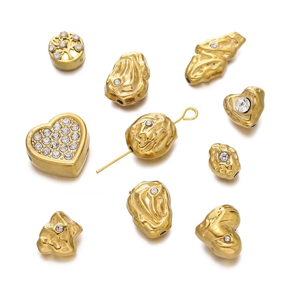 2Pcs/Pack 9 Styles Stainless Steel Heart Irregular Shape Spacer Bead for DIY Necklace Bracelets Jewelry Making Accessories