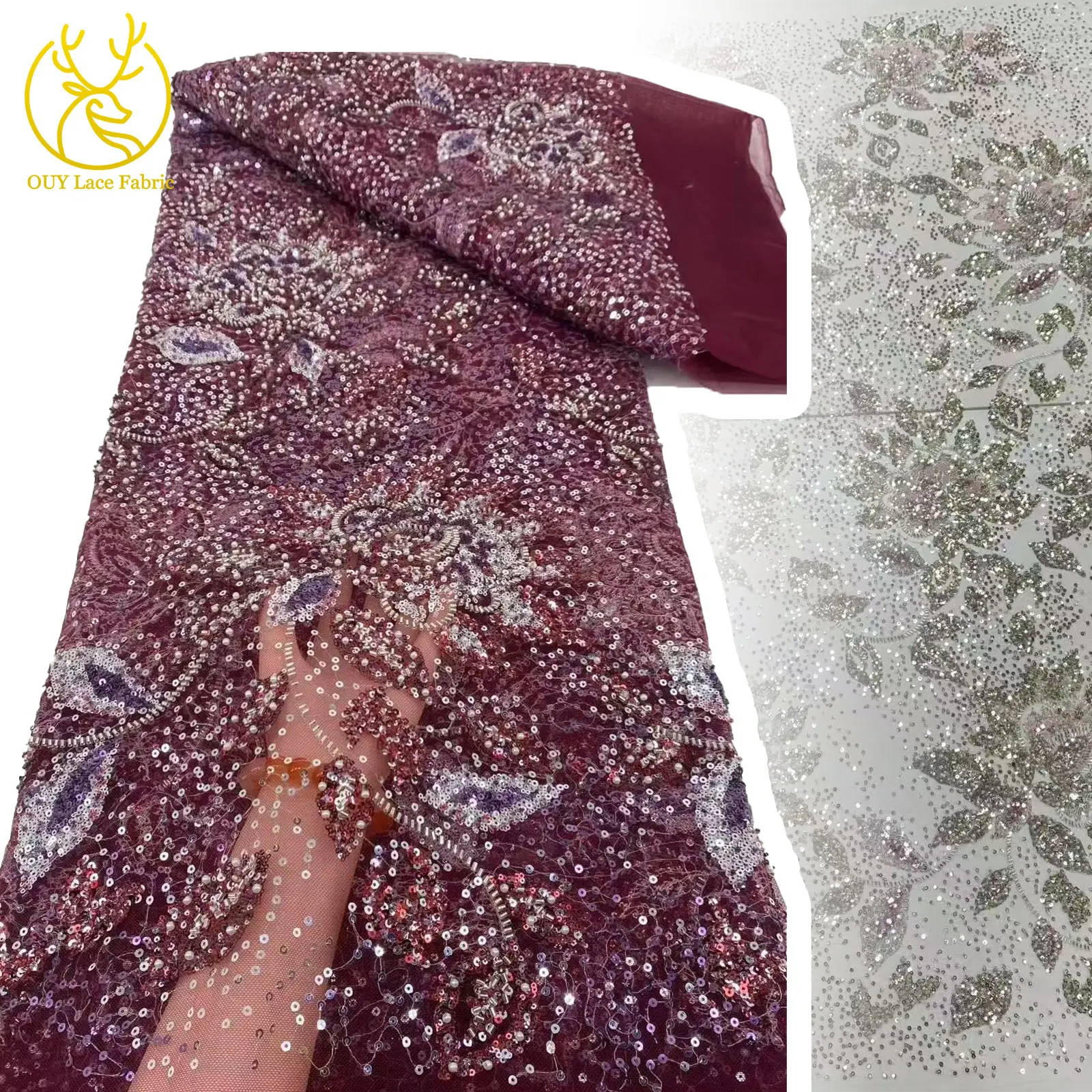 

Newest African Beaded Tulle Lace Fabric 2025 High Quality French Luxury Sequin Mesh Lace Fabric for Women's Wedding Dresses