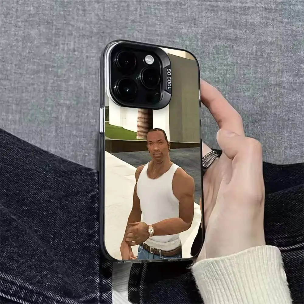 حافظة هاتف S-San A-Andreas Carl CJ لهاتف iPhone 16,15,14,13,12,11,Pro,XS,Max,Plus,Mini,SE غطاء مقاوم للصدمات باللون الأسود والأرجواني غير اللامع