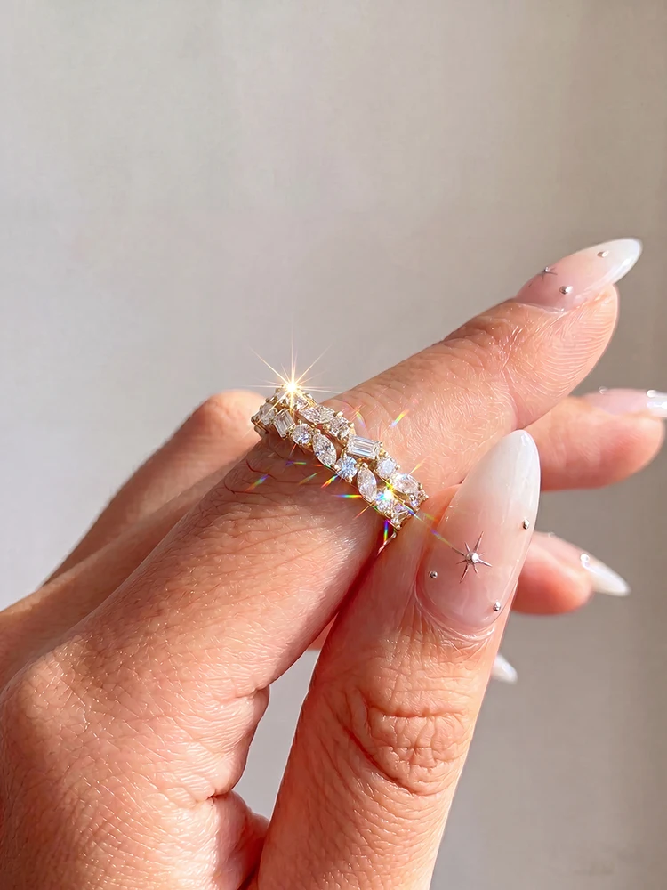 Wunderschöner Rechteckiger Marquise-Rund-Zirkon-Doppelring für Damen aus 925 Sterling Silber, Verlobungs- und Hochzeitsschmuck von hoher Qualität. – Detail 3