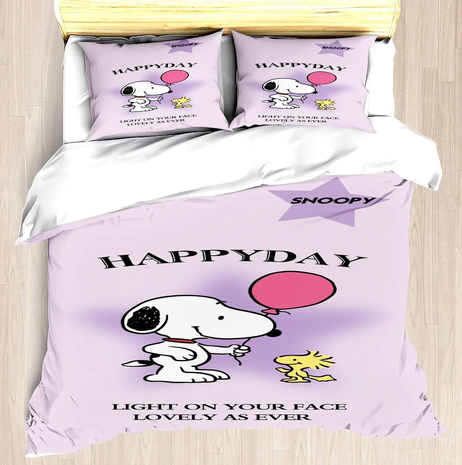

MINISO-Modern Print Duvet Cover Set, Snoopy's Neighbourhood Mattress Bedding Set, 3 Pieces