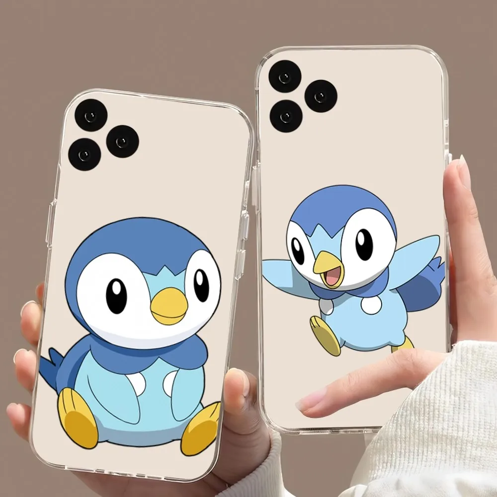 MINISO Cartoon Piplup Phone Case For iPhone 11 12 13 14 15 Pro XS Mini Max X 8 Plus XR Transparent Cover