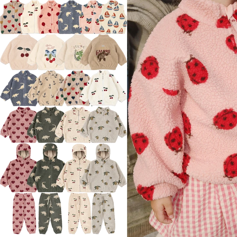 

Children's Jacket Set 2026 New Winter KS Children Cotton Lamb Wool Warm Outerwear Clothes Girls Print Coats Kids Clothing