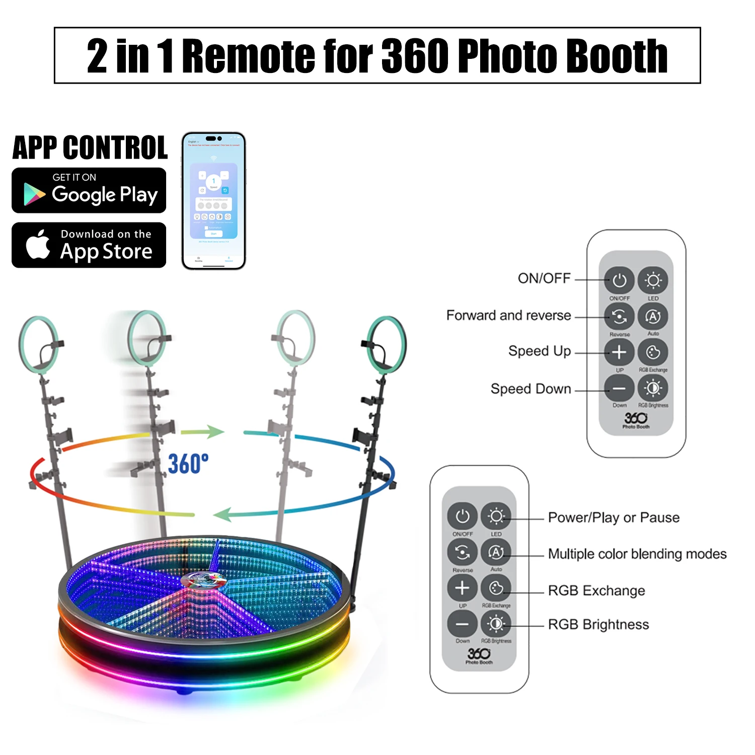 360 Photo Booth Machine Infinity Glass 360 Camera Booth APP Remote Control 360 Degree Automatic Rotating for Wedding Party Event