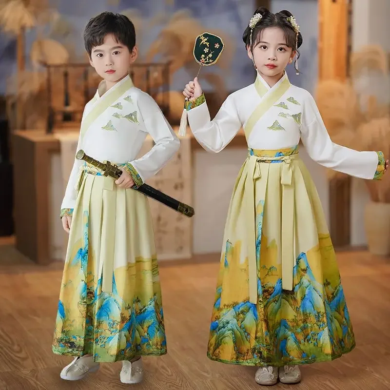 Robe Hanfu chinoise pour garçons et filles, costume de nouvel an pour enfants, costume de carnaval des Prairies, ensemble de cs