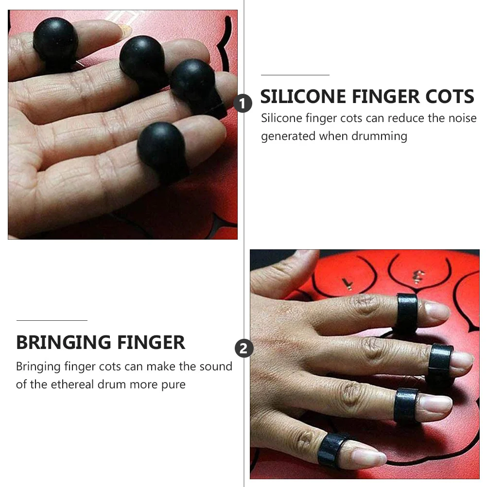 

8Pcs Drum Finger Sleeves for Percussion Instrument Black Silicone Soft Flexible Reusable Tapping Cover for Tongue Drum Handpan