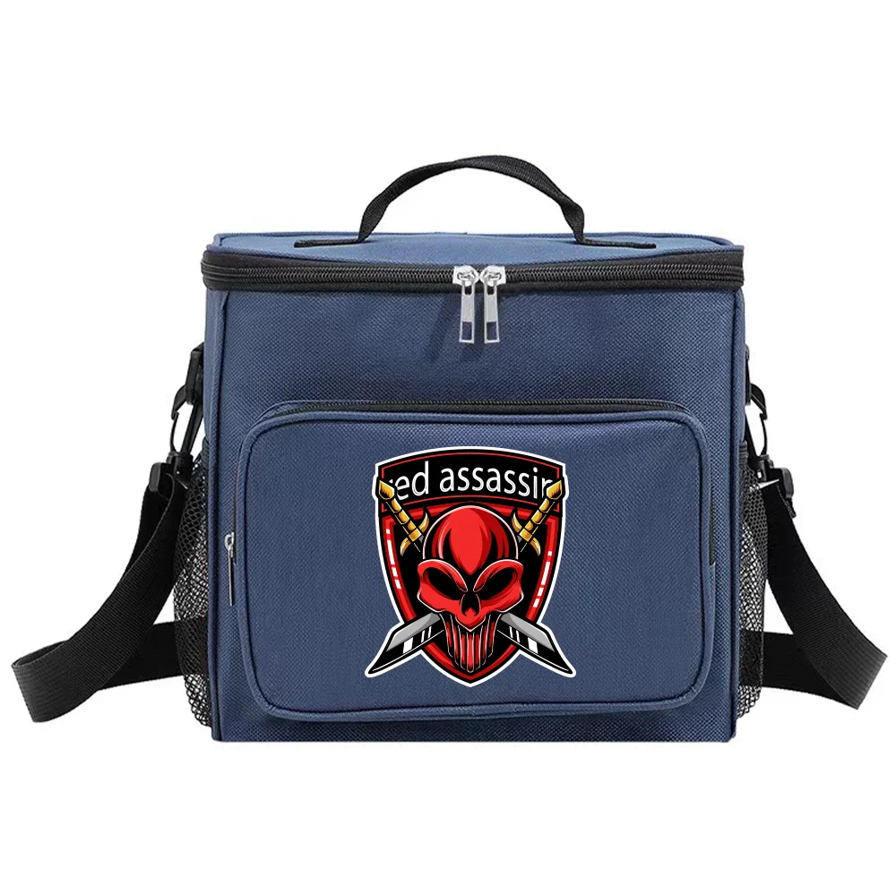 Tas makan siang estetika tas termal warna biru saku lucu manis trendi Teamlogo Series mencetak Tote makanan StorageBag nyaman anak-anak