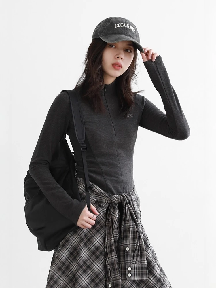 تي شيرت نسائي جديد من CHIC VEN بلوفر ضيق بنصف رقبة عالية أساسي بأكمام طويلة تي شيرت نسائي رياضي لربيع وخريف 2025