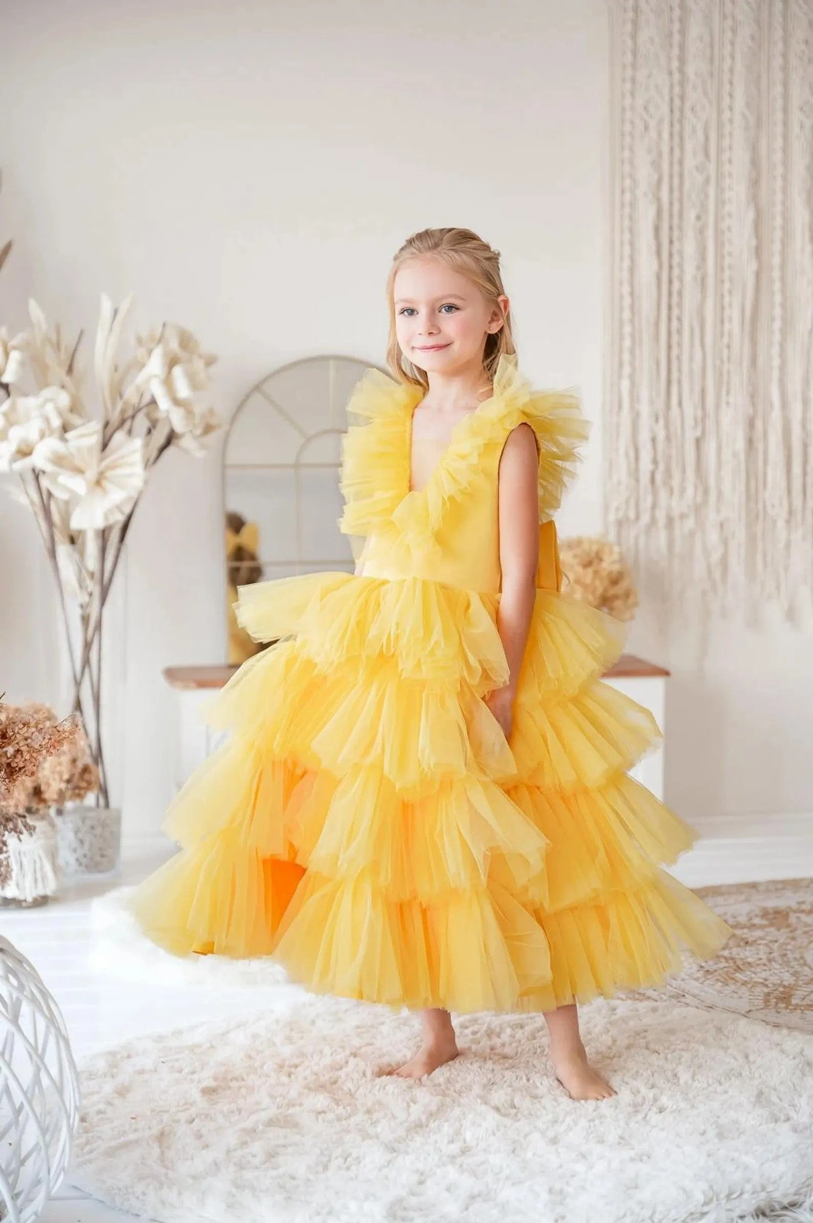 Customized Pink Flower Girls Dresses For Wedding Puffy Tiered Princess Birthday Party First Communion Prom Banquet Gown