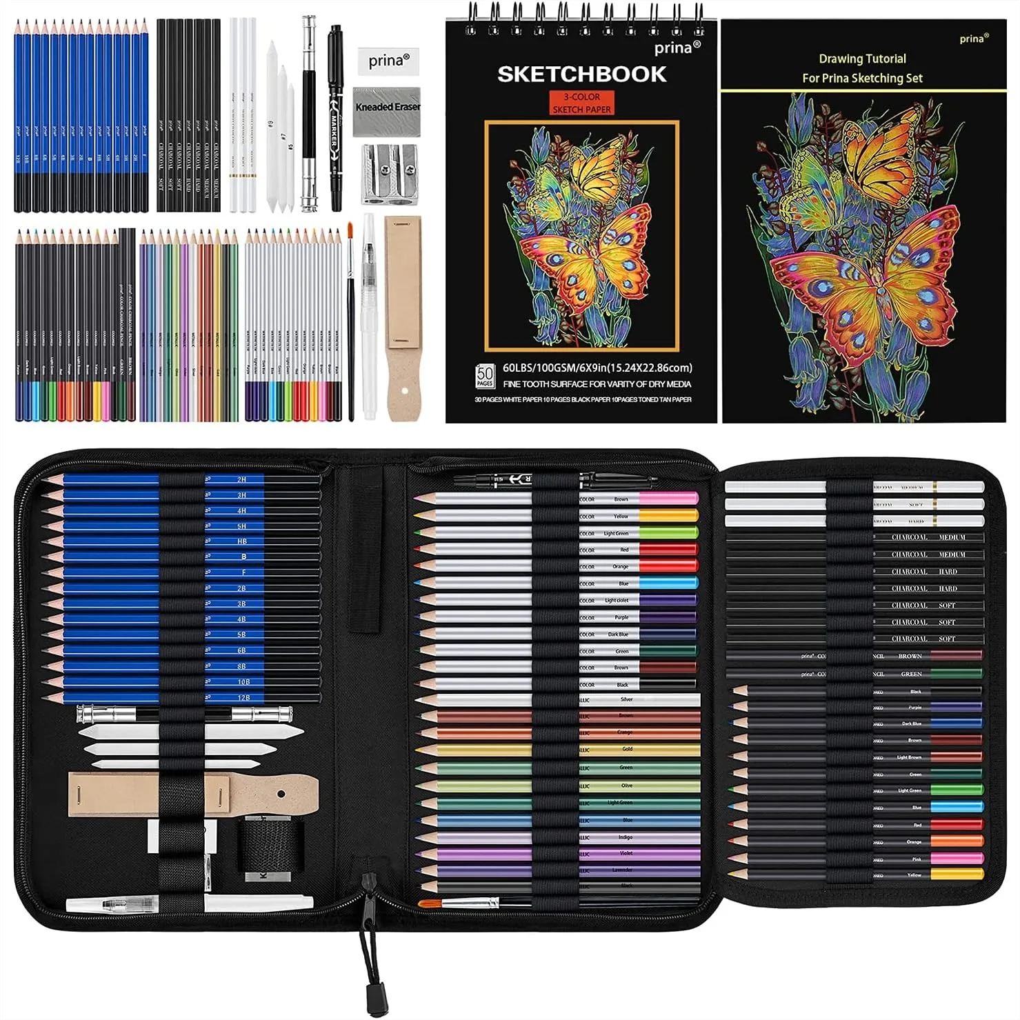 

76 Pack Drawing Set Sketching Kit with 3-Color Sketchbook, Professional Art Supplies for Artists Adults Teens Beginners