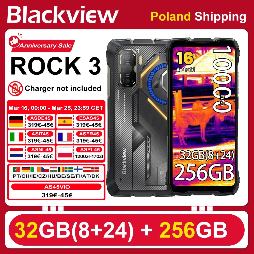 [Envío desde Polonia] [Sin cargador UE] Teléfono inteligente resistente Blackview ROCK 3, Android 16, pantalla 6.78'' 2.4K, 32 GB (8+24) + 256 GB, batería de larga duración 10000mAh, NFC