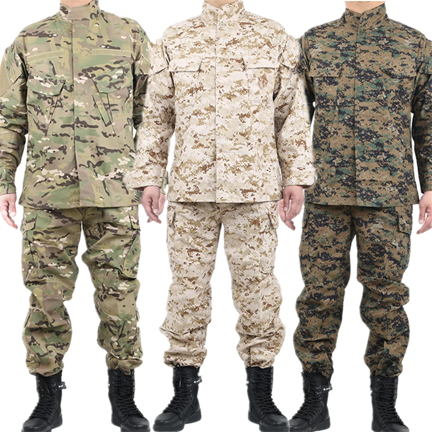 Terno de caça camuflagem à prova de vento masculino, casaco e calça safari, uniforme ao ar livre, roupa militar