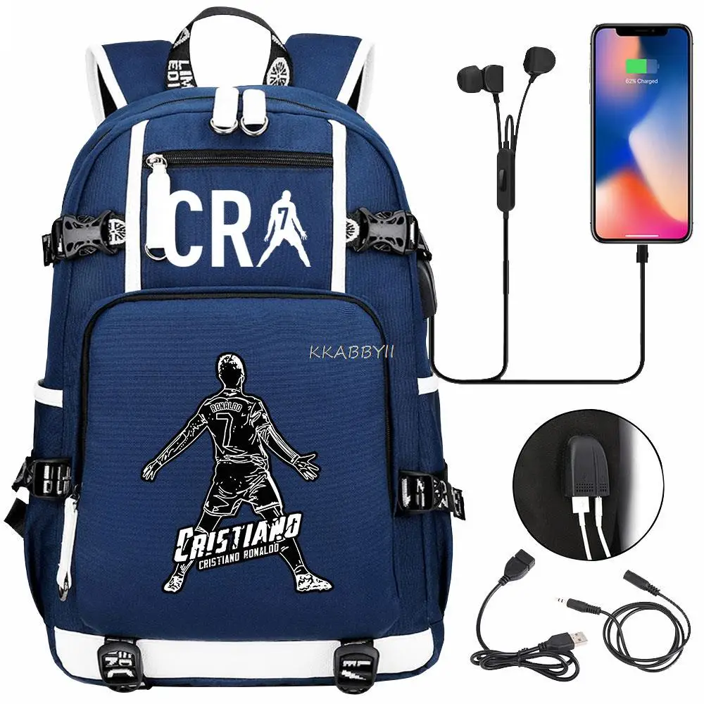 CR7 Laptop Backpack USB Charging Computer SchoolBag Business Bag Waterproof Rucksack College Daypack Mochilas