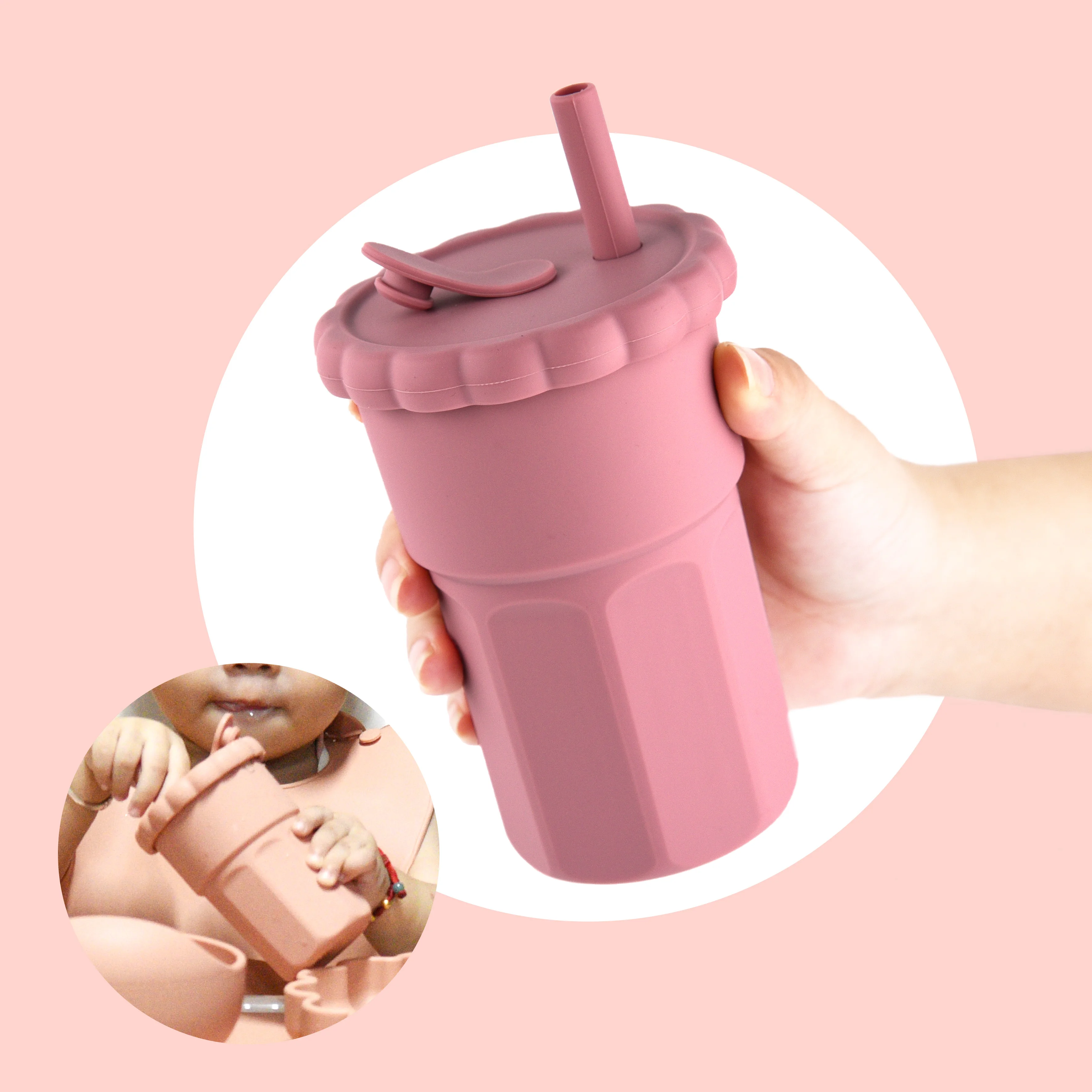 

500ML Food Grade Silicone Drink Cup Silicone Baby Straw Cup For Moms