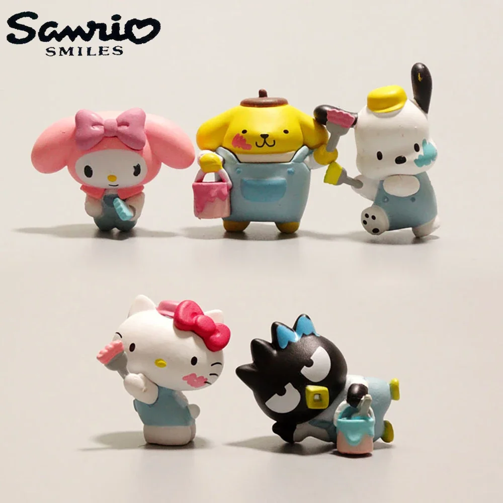 Sanrio 4 ซม.รูปจิตรกร Hello Kitty Melody Kuromi อะนิเมะ Cinnamoroll ตุ๊กตา Kawaii DIY เค้กตกแต่งคริสต์มาสของขวัญเด็ก