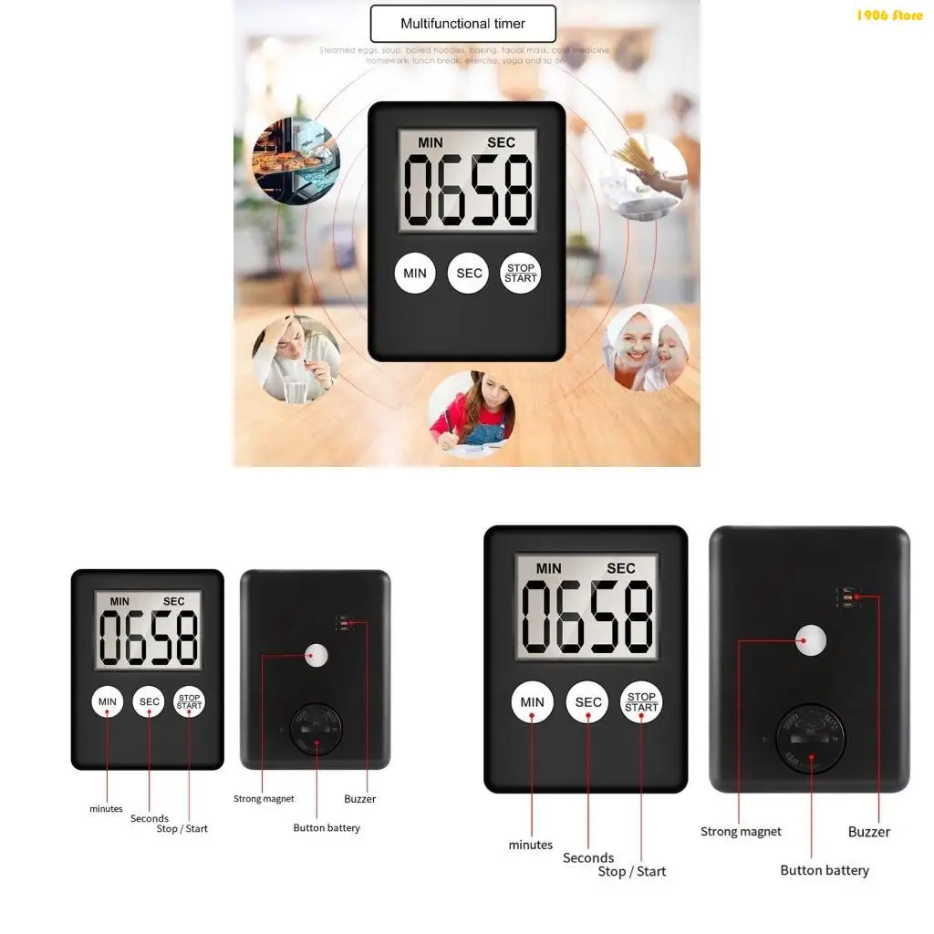 

U1JB Миниатюрный электронный таймер с магнитной насадкой, дисплей для точной выпечки, приготовления пищи, тренировок, встреч