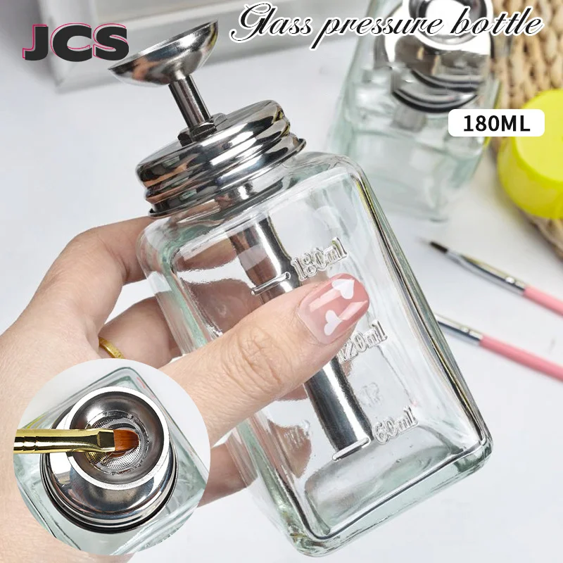 

180ML Press Empty Pumping Jar Manicure Makeup Clear Nail Glass Push Down Bottles Polish Remover Dispenser Pump Bottle