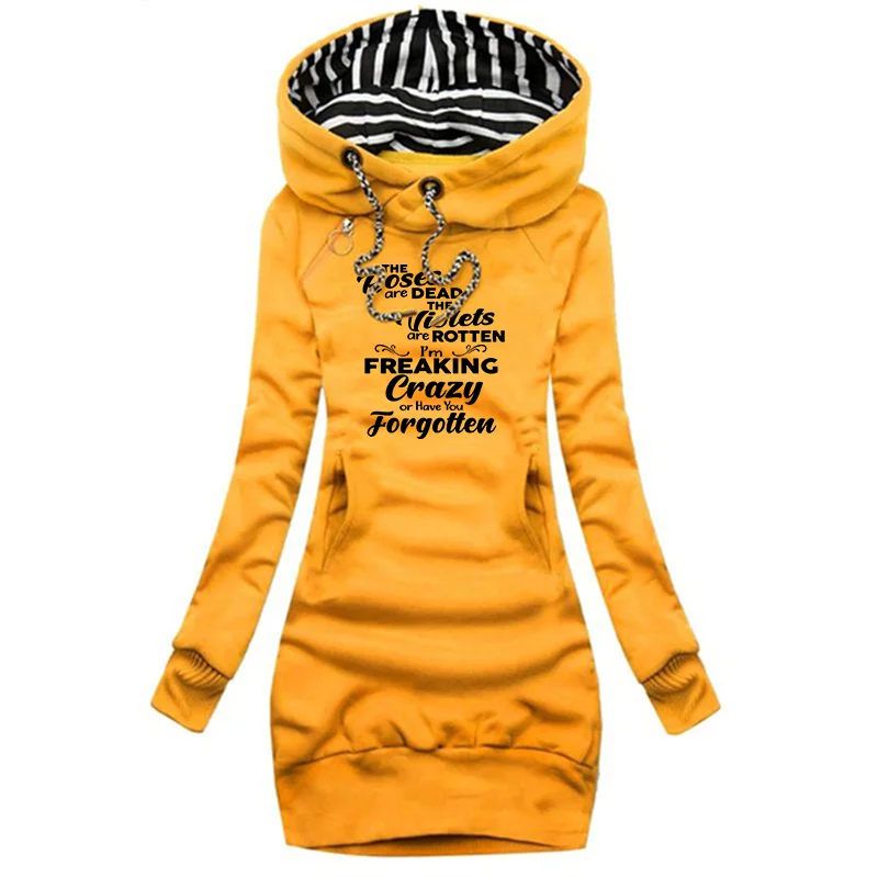 The Roses Are Dead The Violets Are Rotten I'm Freaking テキストプリント 秋冬 フード付きドレス レディースドレス