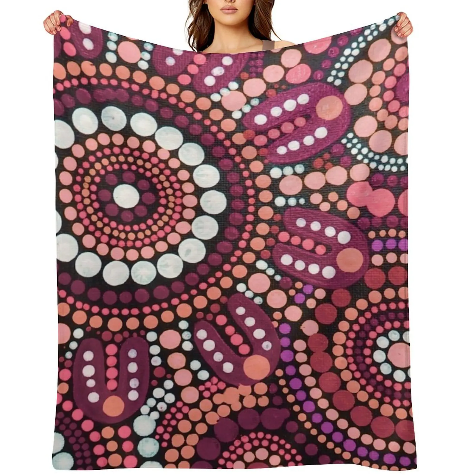 

Australian Aboriginal Rose Colour Pattern Family Gathering Throw Blanket sofa bed Baby Flannel Multi-Purpose Blankets