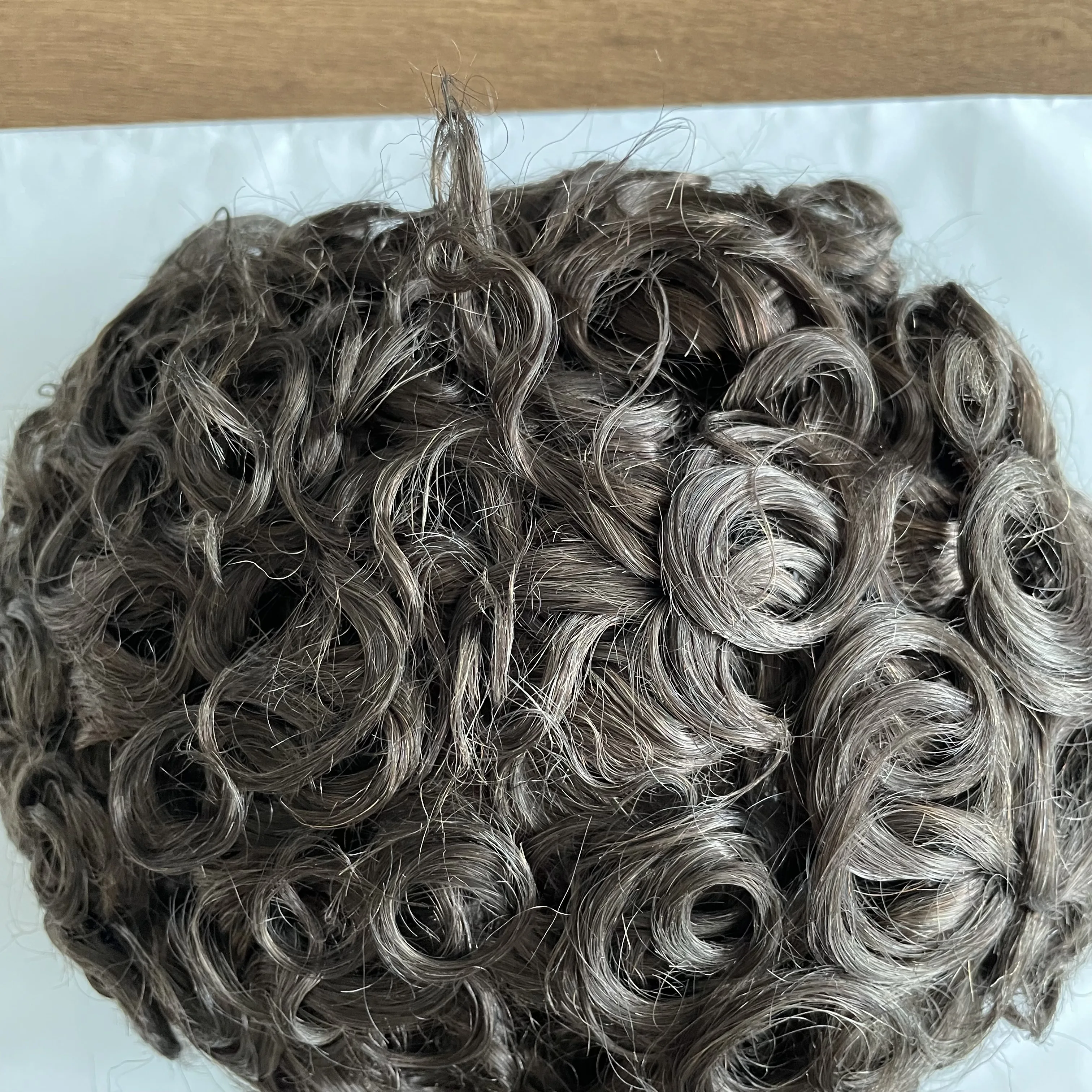 Men's 25mm Curly Ash Blonde Q6 Mesh Swiss Lace Front Toupee 100% Human Hair Bleached Knots #1B80 Grey Brown #17 Prosthesis System