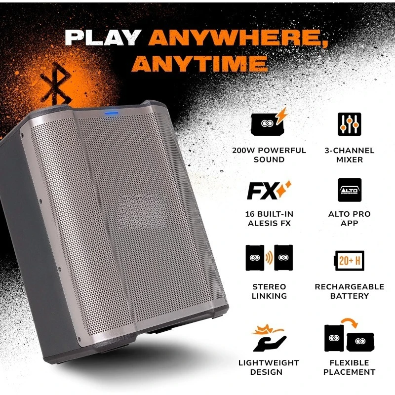 إصدار خاص من Busker - مكبر صوت PA محمول بقدرة 200 وات مع بطارية قابلة لإعادة الشحن، بلوتوث، خلاط ثلاثي القنوات، Alesis FX، App، #3