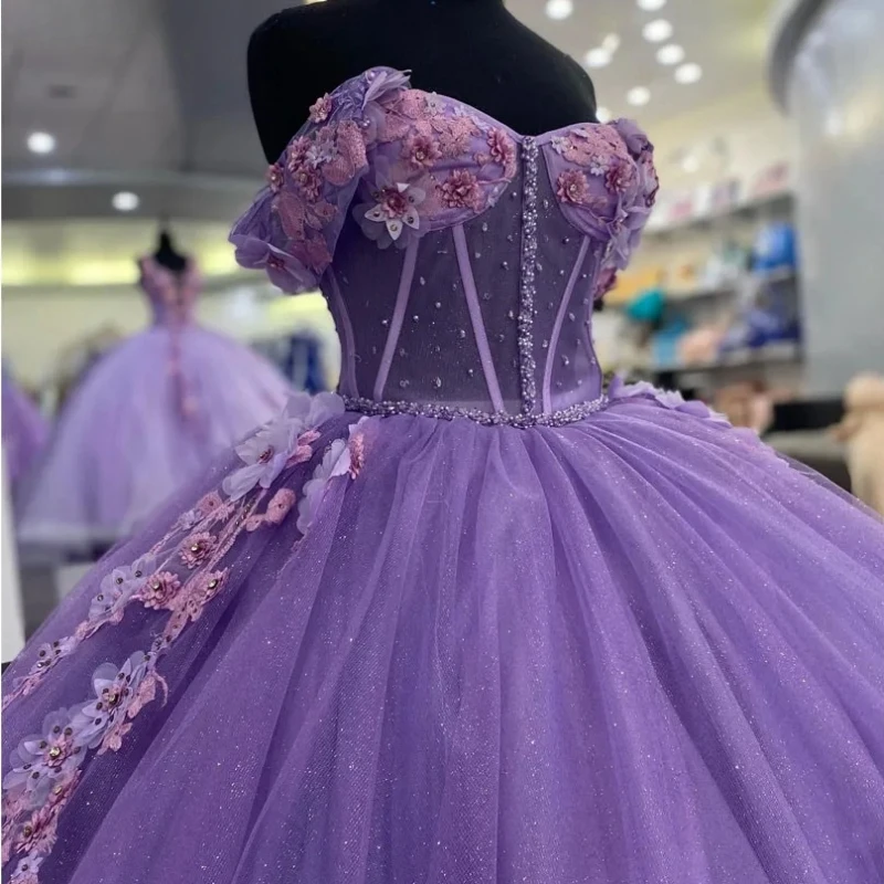 Gaun Prom wanita ungu muda kustom gaun pesta ulang tahun berlipat Applique Arab Saudi pakaian gaun pesta ulang tahun Vestido De vx Anos Quinceanera