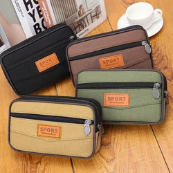 New Men's Canvas Waist Bags Wear Belt Fanny Pack Multi Layer Phone Pouch Money Coin Purse Small Pocket Design Belt Waist Bag