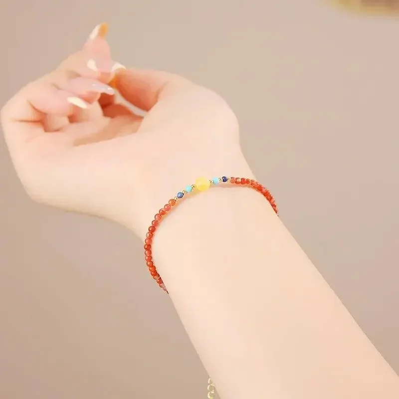 Beeswax Lucky Bead Fairy Bracelet Girls High-value Explosions Ins Handmade South Red Hand String 14K Gold-plated Extended Chain