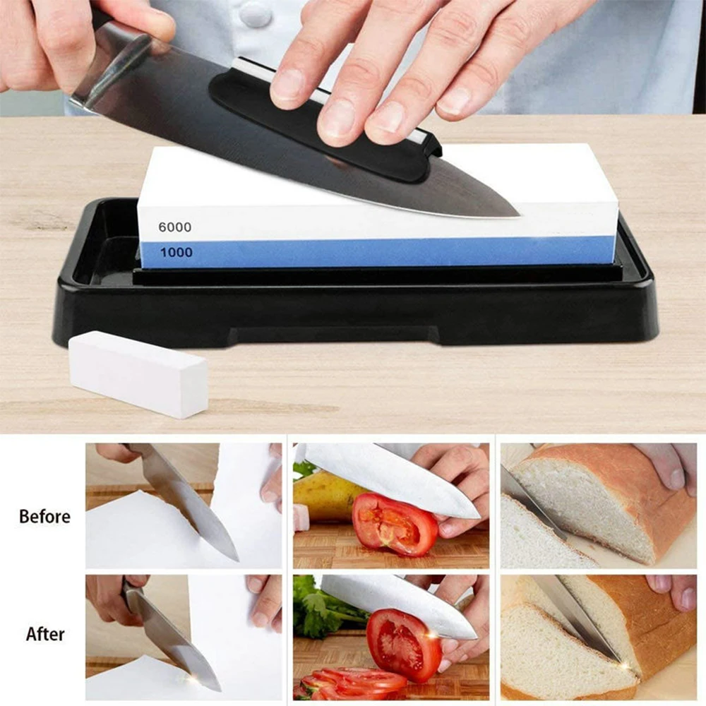 Knife Sharpening Stone Set 1000/6000 2 Side Whetstone Knife Sharpener Wet Stone Sharpening Kit with Non Slip Base