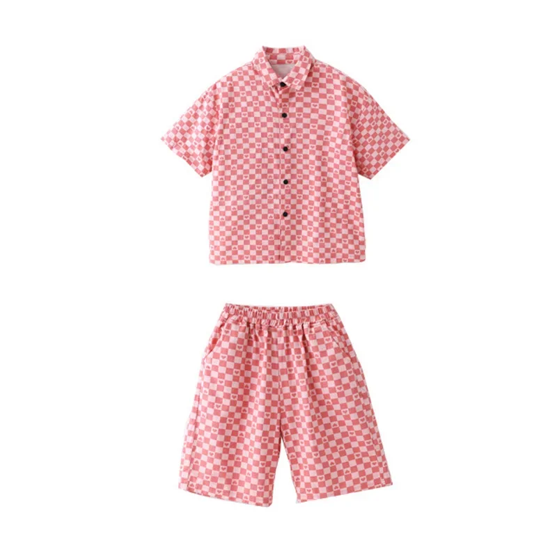 Menina hip hop dança traje crianças rosa xadrez camisa calças superiores crianças jazz rua desempenho conjuntos de roupas