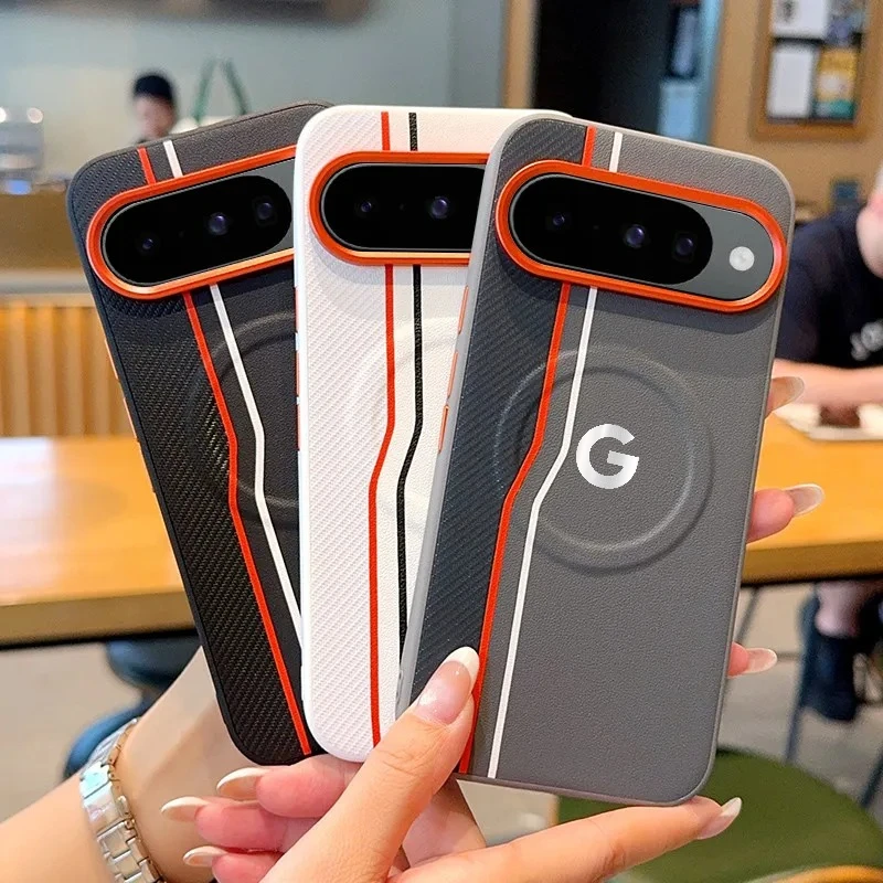 Business Spleißen Streifen Textur Fall Für Google Pixel 10 Pro 10 Pro XL Magnetische Ladung Metall Taste Objektiv Stoßfest Abdeckung funda