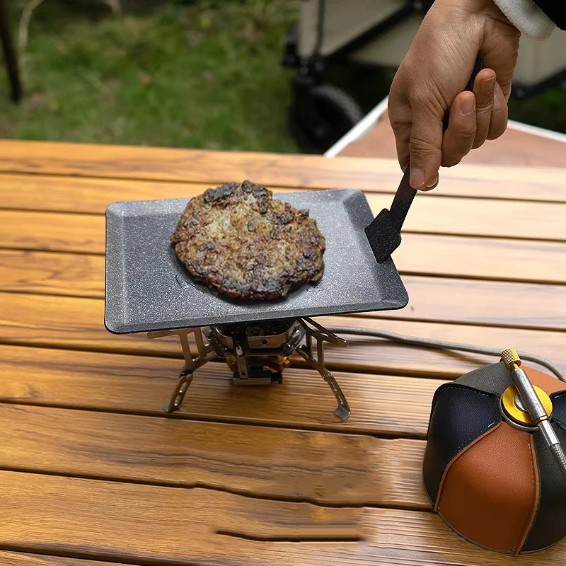 

Portable Nonstick Grill Pan BBQ Griddle Plate Frying Pot With Non-Stick Coating Tray Outdoor Camping Cookware Picnic Cooker
