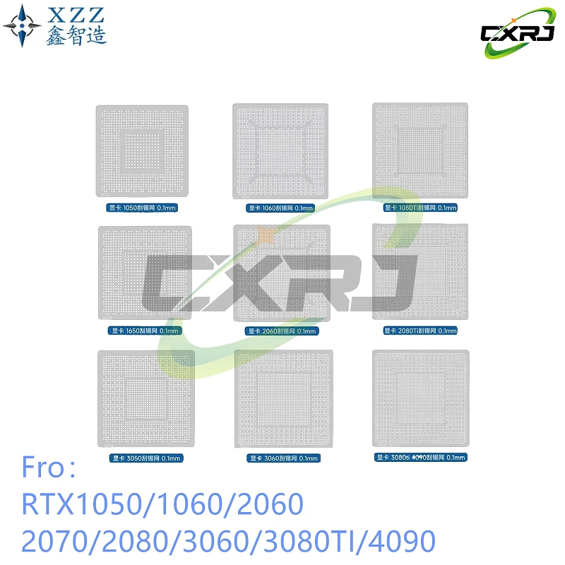 Placa Gráfica XZZ GTX RTX 1050/1060/2060/2070/2080/3060/3080TI, Stencil BGA para Reballing, Template de Aço para Chips INTEL/NVIDIA