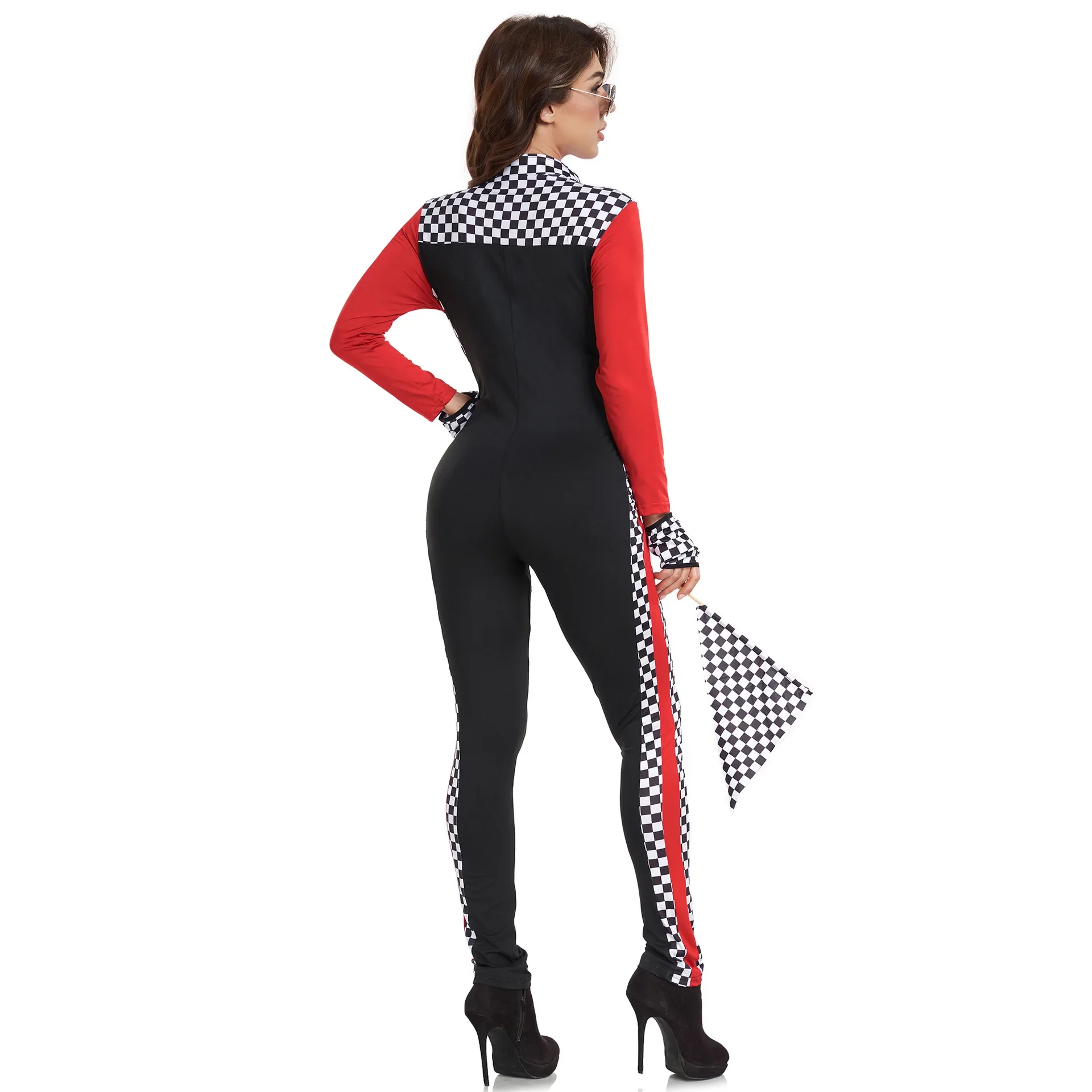 Cheerleaders Auto Race Meisje Kostuum Sexy Race Cosplay Kostuums Voor Vrouwen Lange Mouwen Racer Jumpsuit Halloween Feestkleding