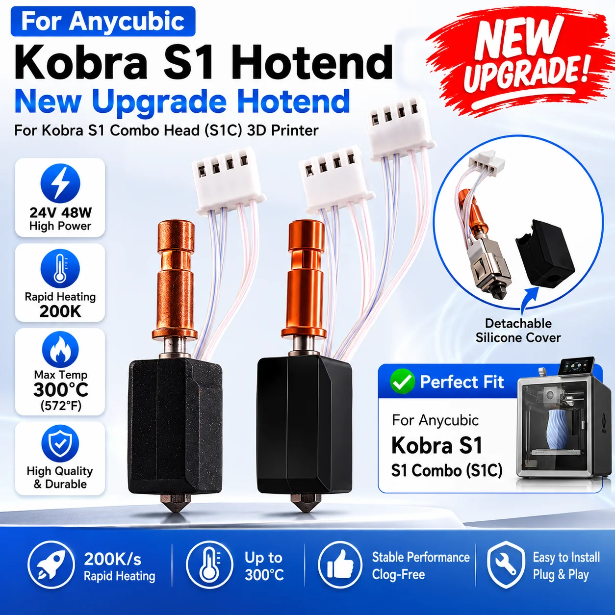 

For Anycubic Kobra S1 Hotend Ceramic Nozzle Kobra S1 Combo Head S1C 3D Printer 24V 48W Rapid Heating 320℃ 3D Printer Accessory
