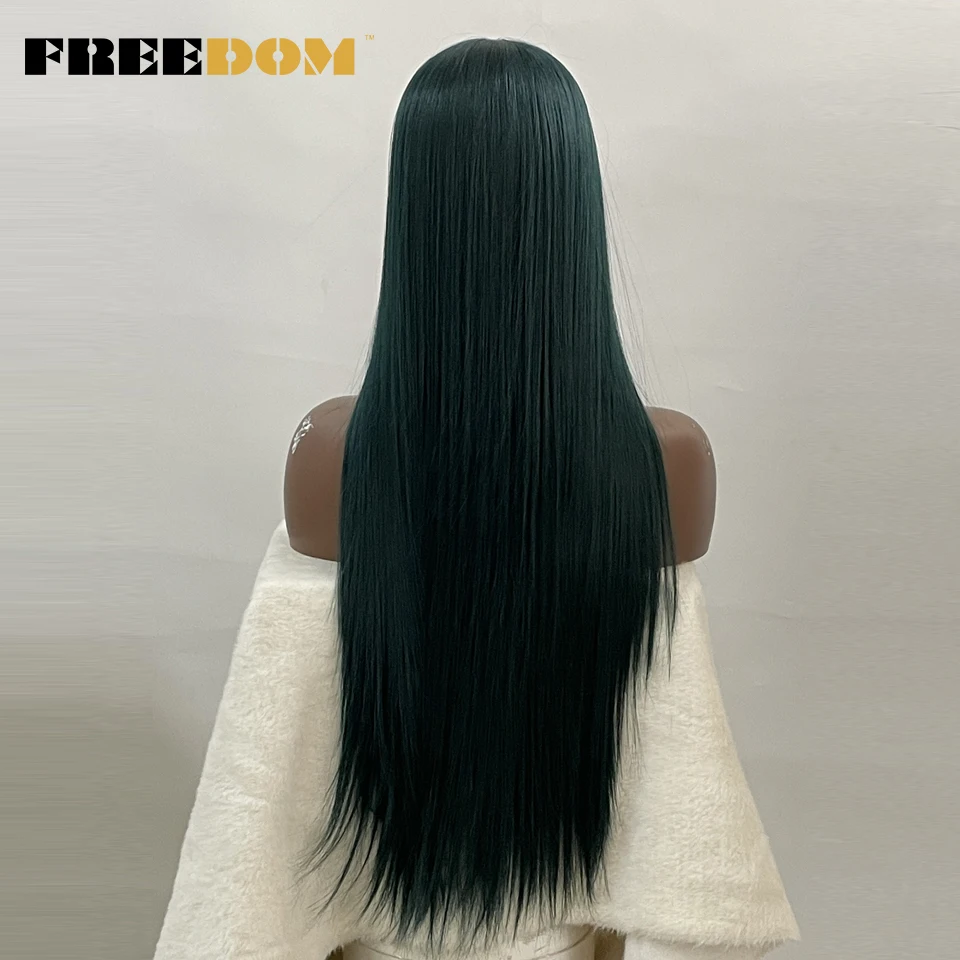 FREEDOM Synthetic Lace Wigs For Black Women 30 Inch Long Straight Wigs Ombre Brown Dark Green Purple Blue Cosplay Lace Wig