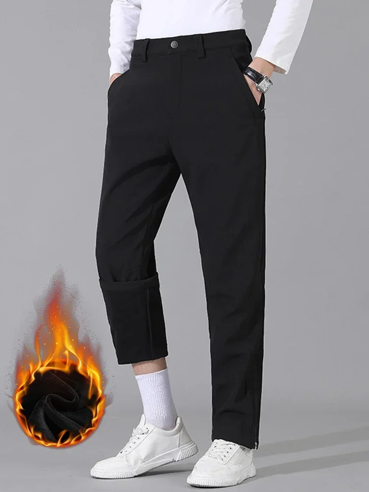 

2023 New Winter Men's Pants Thick Warm Fleece Lined Stretch Golf Slacks Waterproof Straight Casual Male Trousers Plus Size 8XL