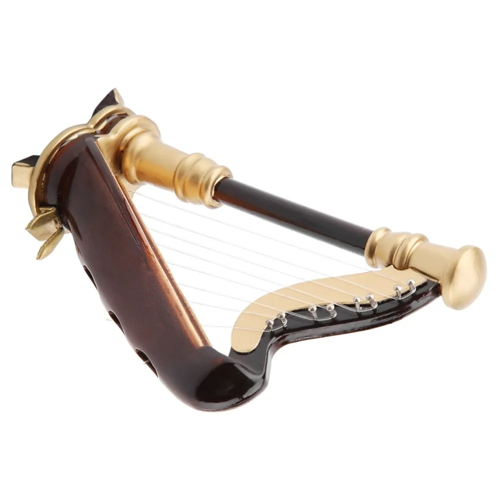 2pcs Wooden Miniature Harp Model Storage Box Included Replica Musical Instrument Ornament Wooden Harp Replica Dollhouse Decor