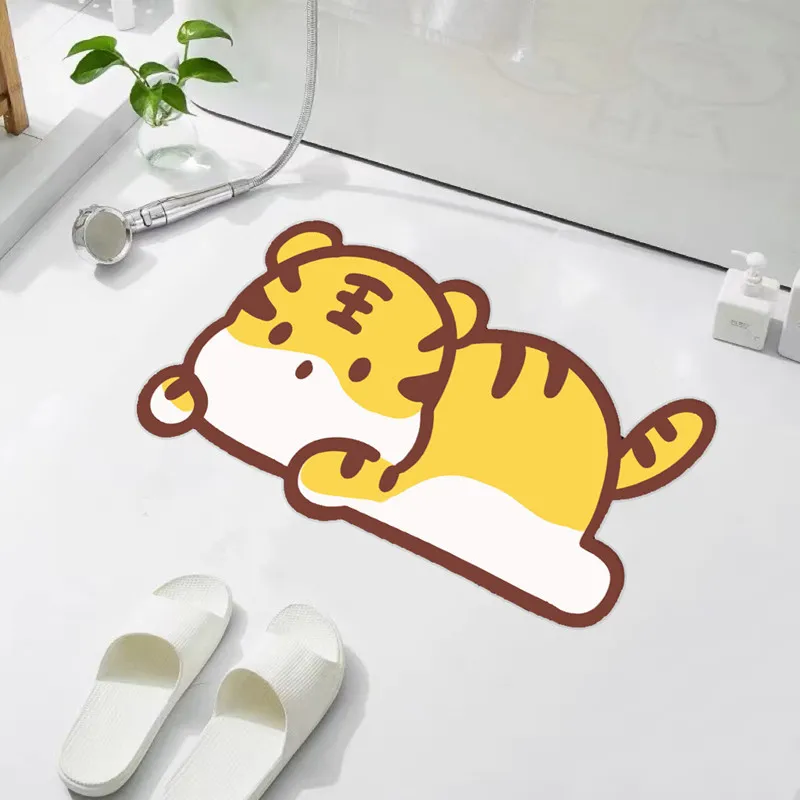 

Cute Tiger Design Non- Slip Foot Mat Cartoon Styling Hallway Porch Rugs Home Livingroom Bedroom Door Mat Suck Water Bath Carpets