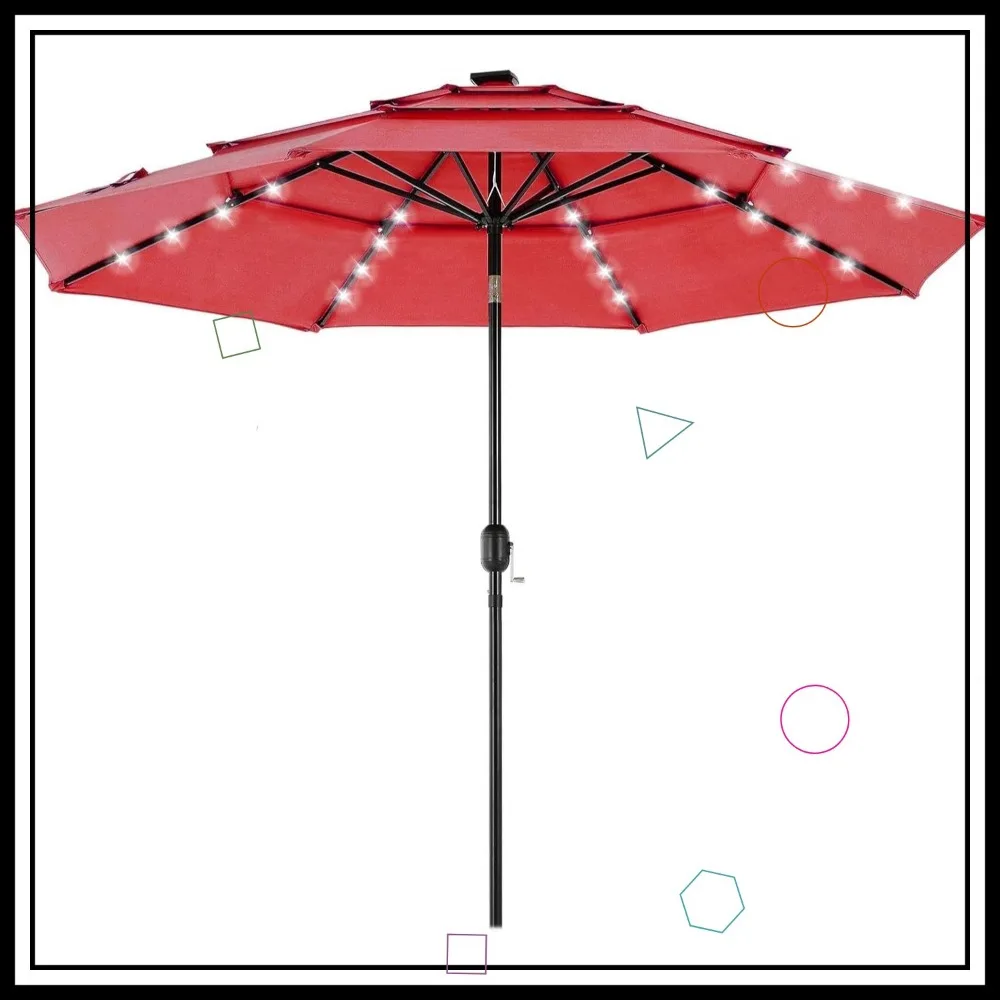 10-футовый солнечный светодиодный зонт для патио с регулировкой наклона для открытого сада, террасы, бассейна, пляжа
