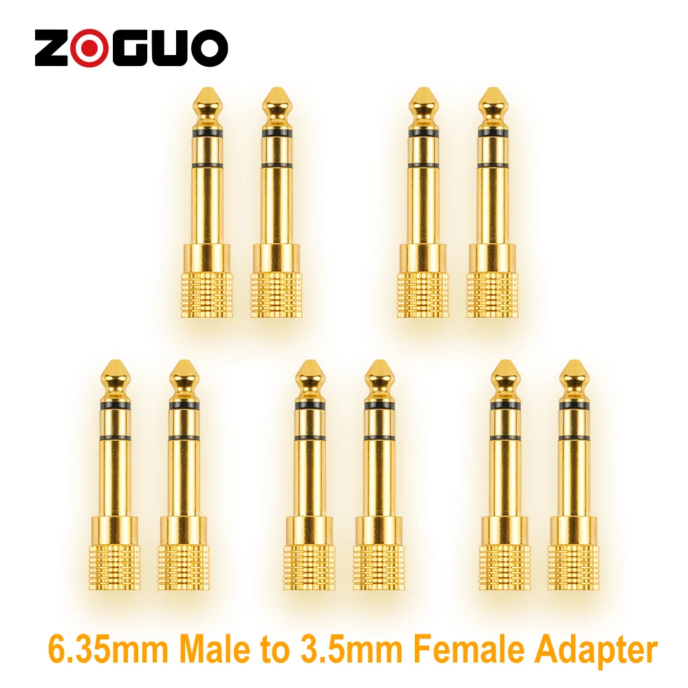 ZOGUO Banhado a Ouro 6.35mm 1/4 Macho para 3.5mm 1/8 Fêmea Stereo Headphone Adaptador Audio plug para Speaker Guitarra Piano Digital