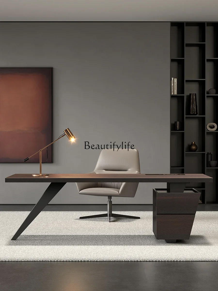 

Minimalist Italian Home Study Modern Light Luxury Smoked Wood Computer Desk